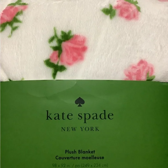 KATE SPADE.QUEEN, White and Pink Floral Plush Blanket 🌸🌸🌸 - Picture 3 of 3